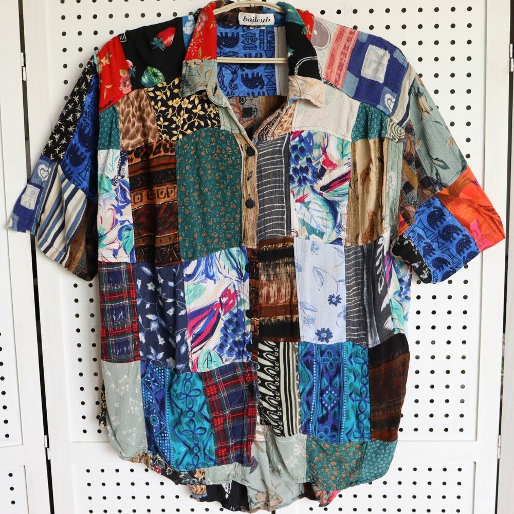 baileyb By We Be Bop Artsy Patchwork Button Up Shirt Womens SIZE 2X